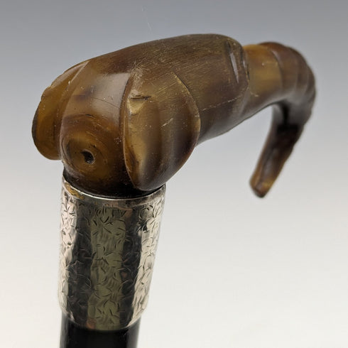 1896 British Antique Men's Cane Horn Elephant Handle 86cm